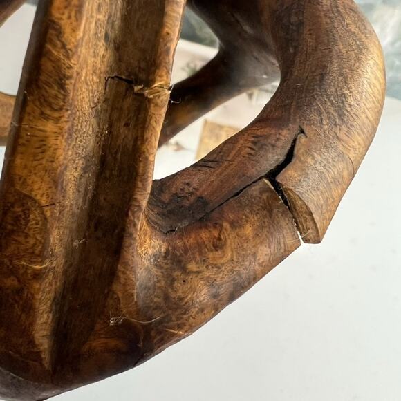 Abstract Handcarved Candle Holder Wooden Circle of Friends 5" Tall - Picture 7 of 12